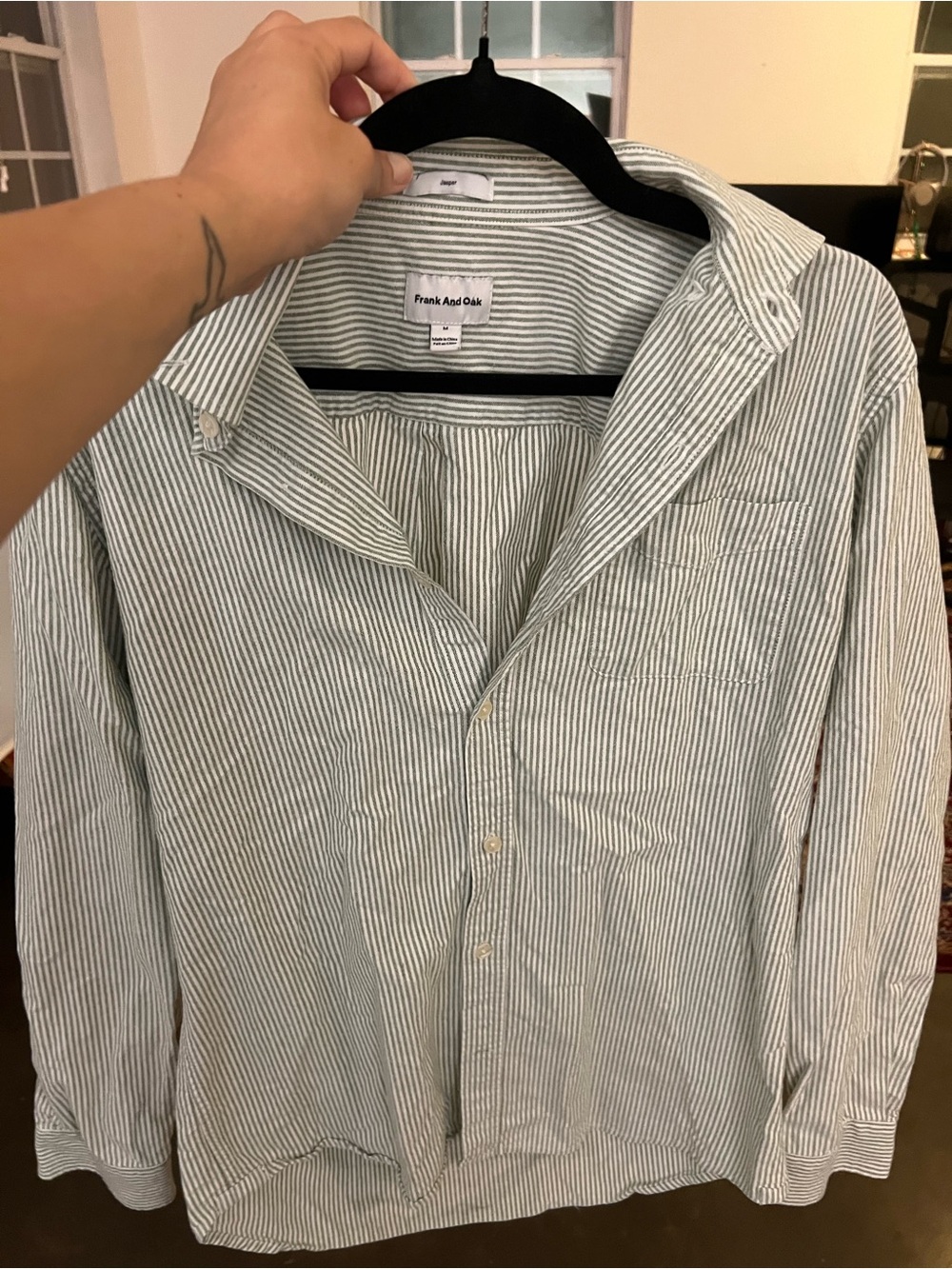 Frank & Oak Jasper Green Stripe Button-Up Shirt